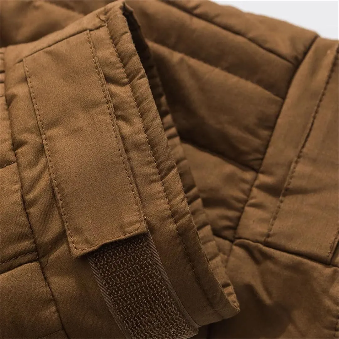 Men Solid Hooded Thick Parkas Jackets Vintage Oversized Big Pockets Cotton Padded Coat