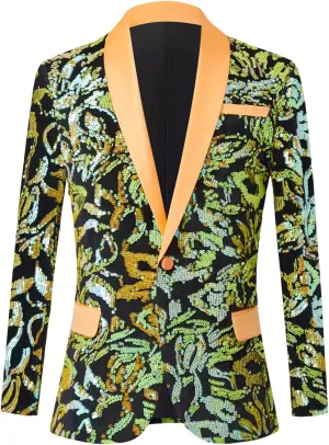 Men Stylish Blazer Suit Colorful Shiny Sequins Clothes Lapel Slim Fit Jacket Costume Homme Stage