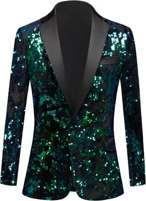 Men Stylish Blazer Suit Colorful Shiny Sequins Clothes Lapel Slim Fit Jacket Costume Homme Stage