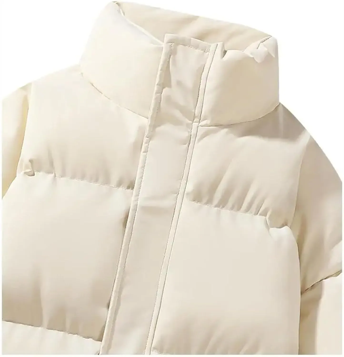 Men Zipper Button Stand Collar Cotton-Padded Casual Solid Color Long Sleeve Parka Coat