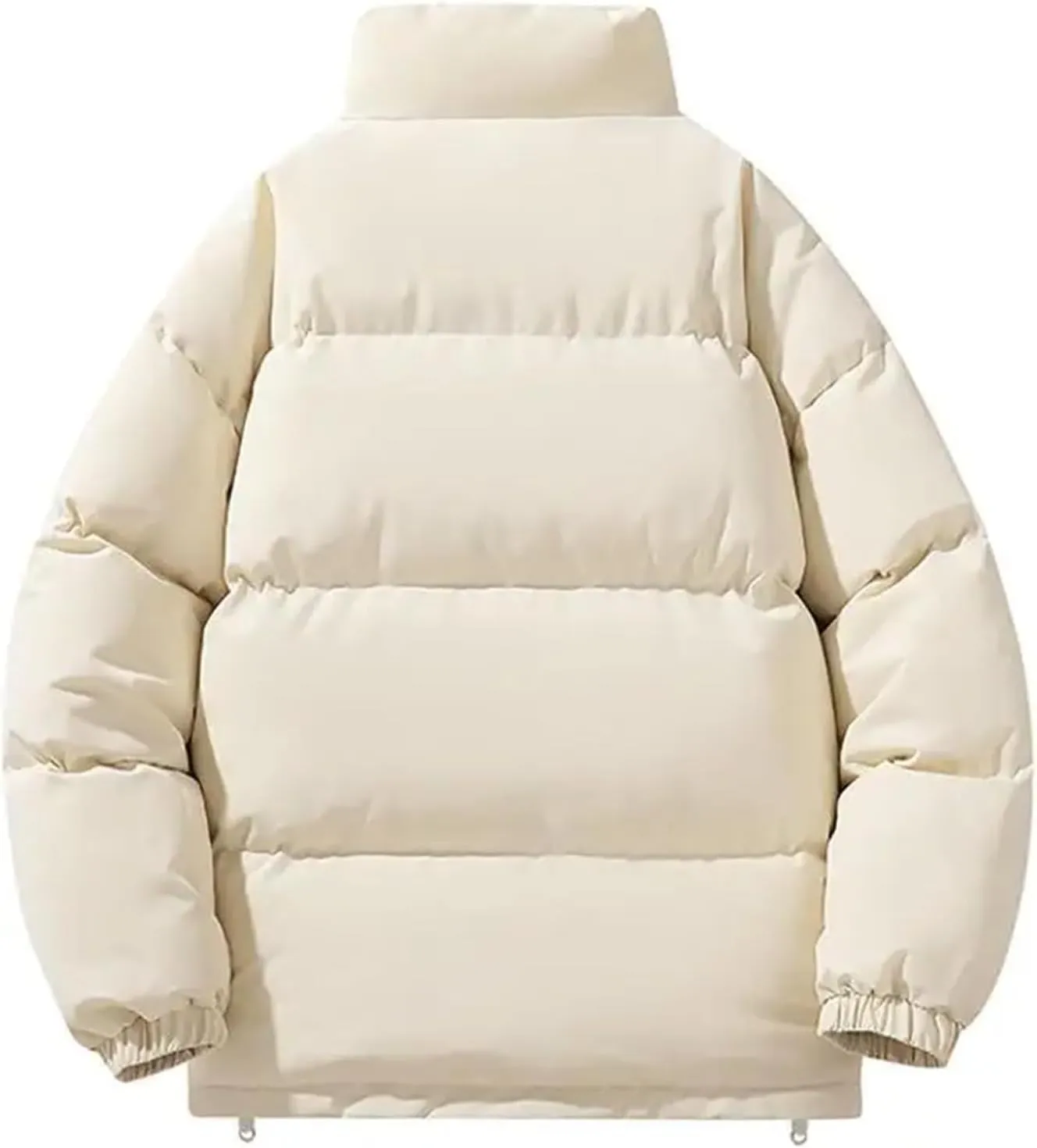 Men Zipper Button Stand Collar Cotton-Padded Casual Solid Color Long Sleeve Parka Coat