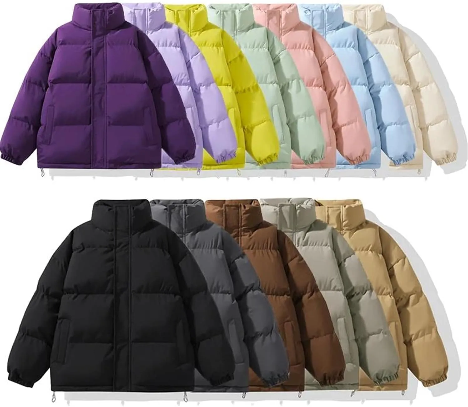 Men Zipper Button Stand Collar Cotton-Padded Casual Solid Color Long Sleeve Parka Coat