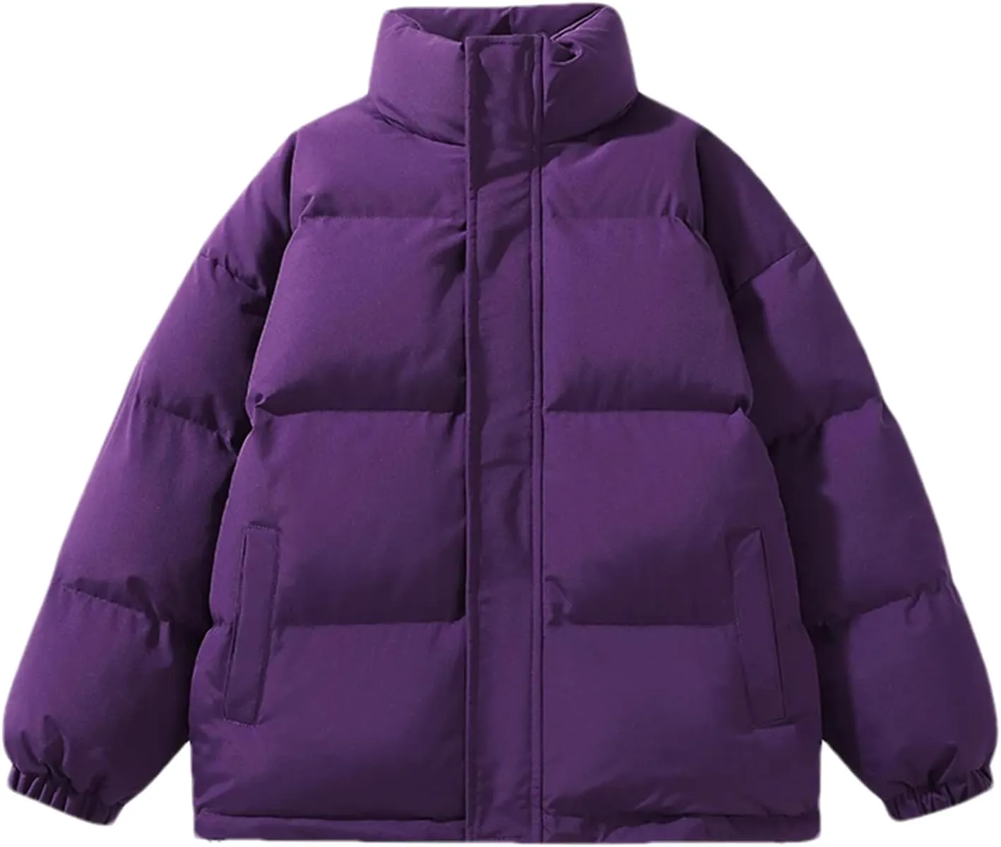 Men Zipper Button Stand Collar Cotton-Padded Casual Solid Color Long Sleeve Parka Coat