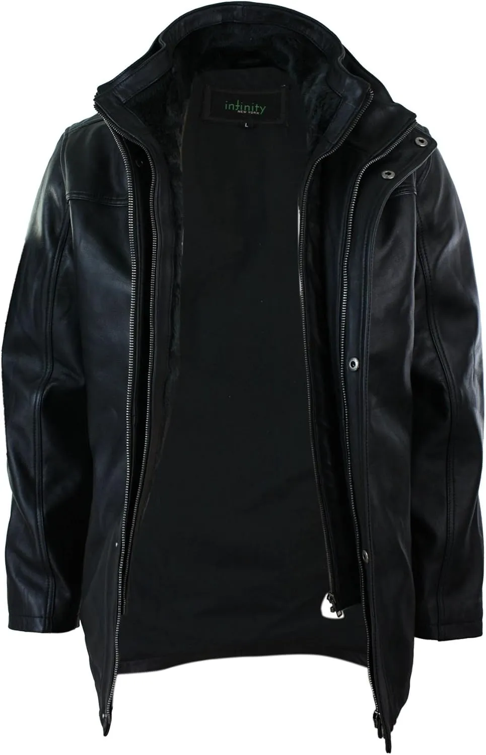 Mens 3/4 Real Leather Safari Jacket Overcoat Removable Double Zip Black Brown