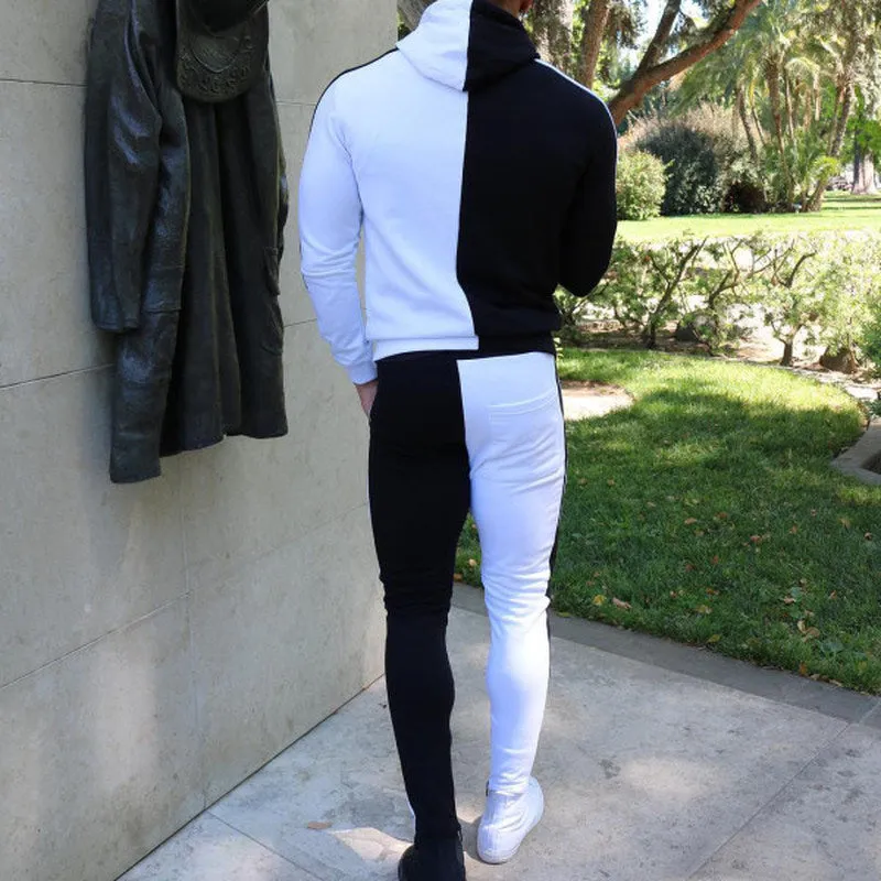 Men'S Black And White Color Matching Sports Suit