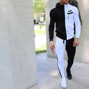 Men'S Black And White Color Matching Sports Suit