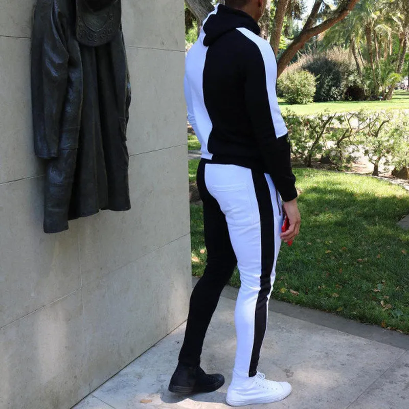 Men'S Black And White Color Matching Sports Suit