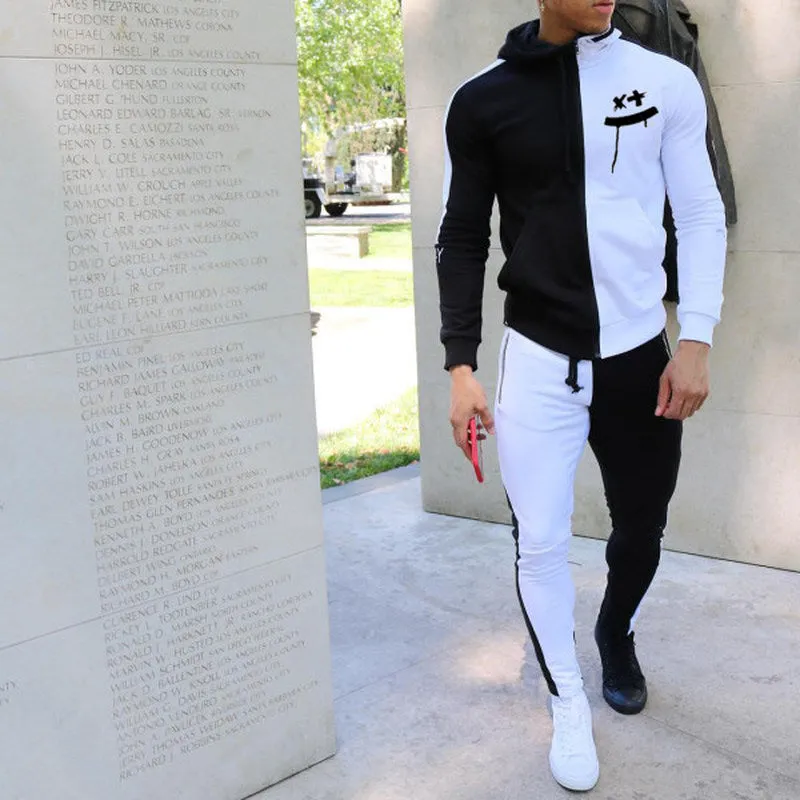 Men'S Black And White Color Matching Sports Suit