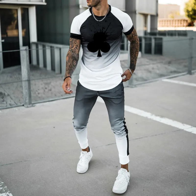 Men'S Black And White Gradient Print Suit