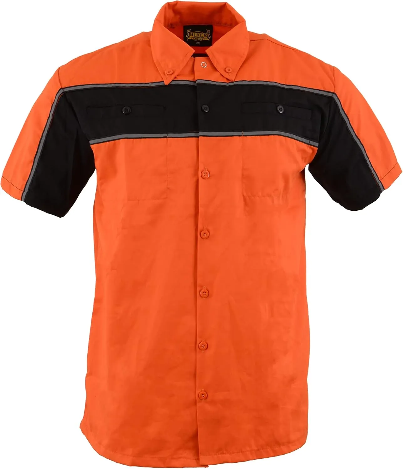 Mens Classic Two-Tone Button up Heavy Duty Reflective Short Sleeve Motorcycle Mechanic Work Shirt Variety of Colors