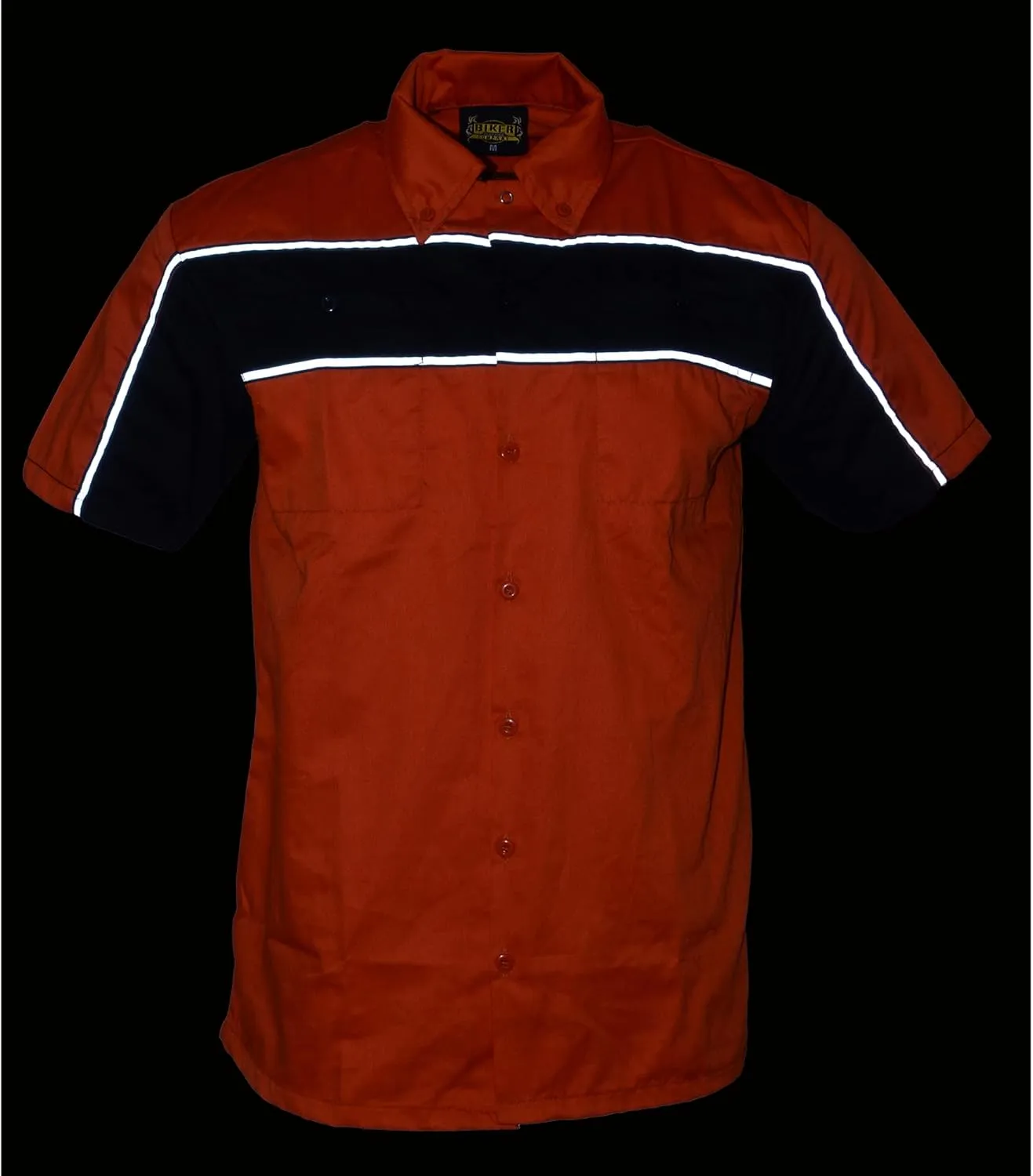 Mens Classic Two-Tone Button up Heavy Duty Reflective Short Sleeve Motorcycle Mechanic Work Shirt Variety of Colors