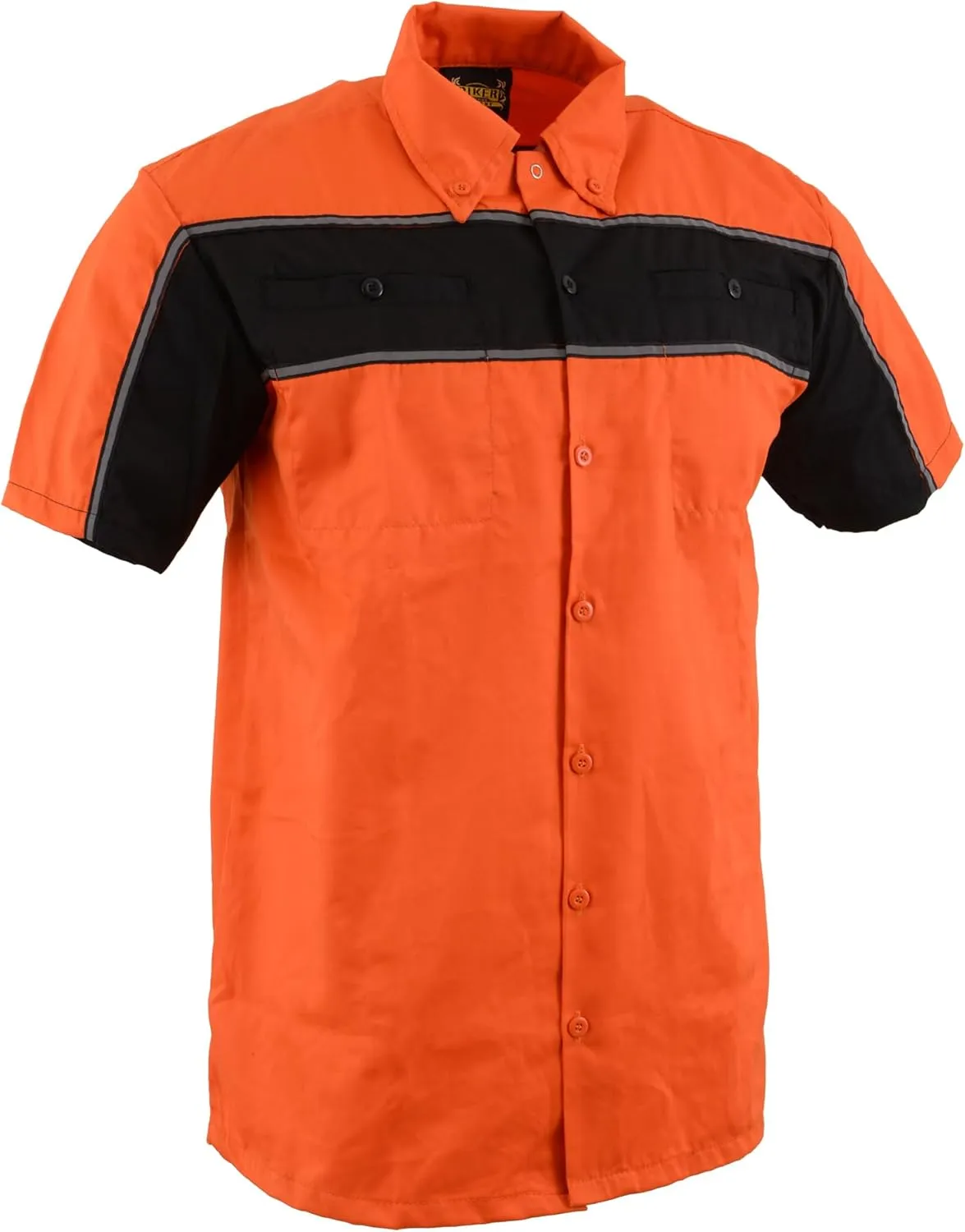 Mens Classic Two-Tone Button up Heavy Duty Reflective Short Sleeve Motorcycle Mechanic Work Shirt Variety of Colors