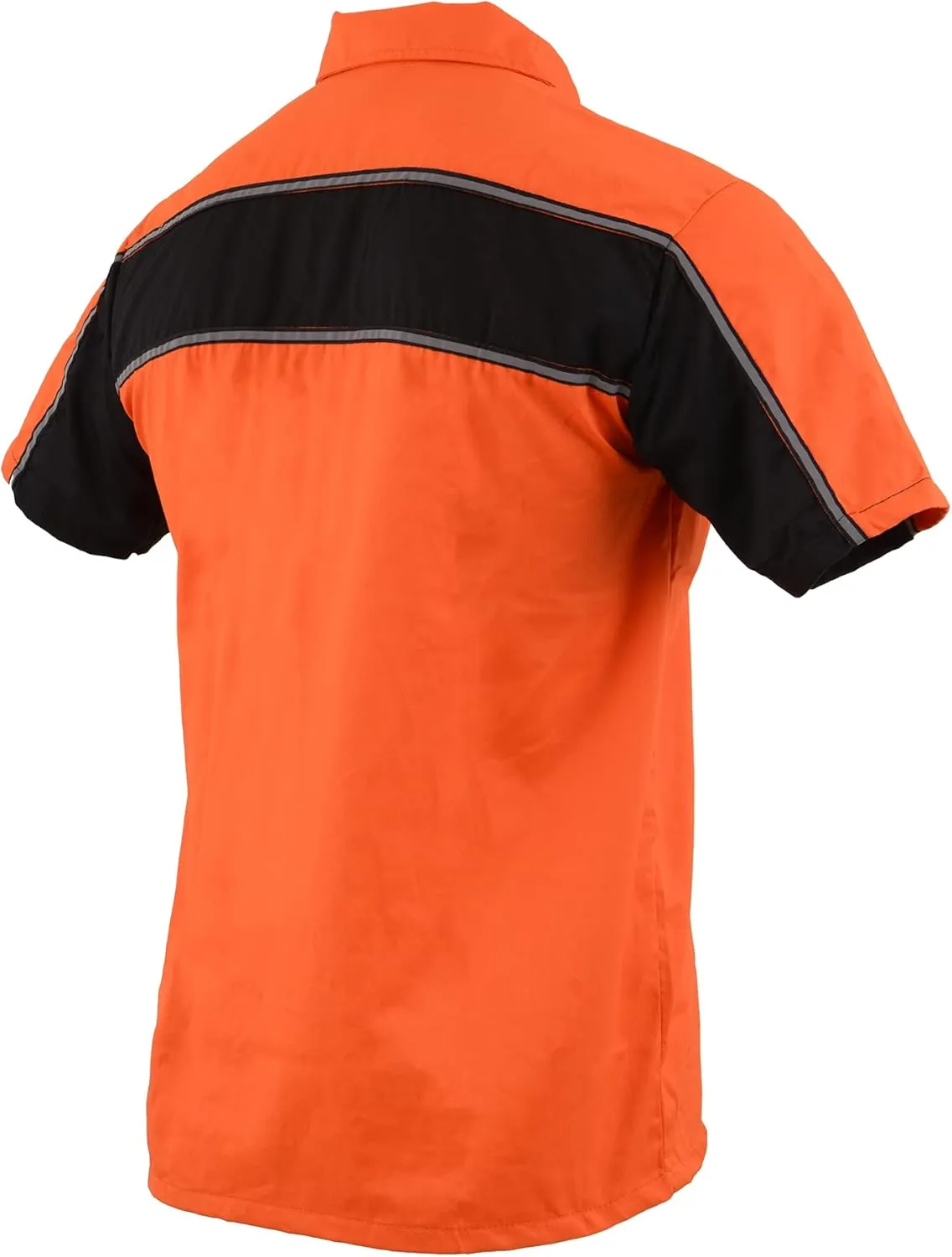 Mens Classic Two-Tone Button up Heavy Duty Reflective Short Sleeve Motorcycle Mechanic Work Shirt Variety of Colors