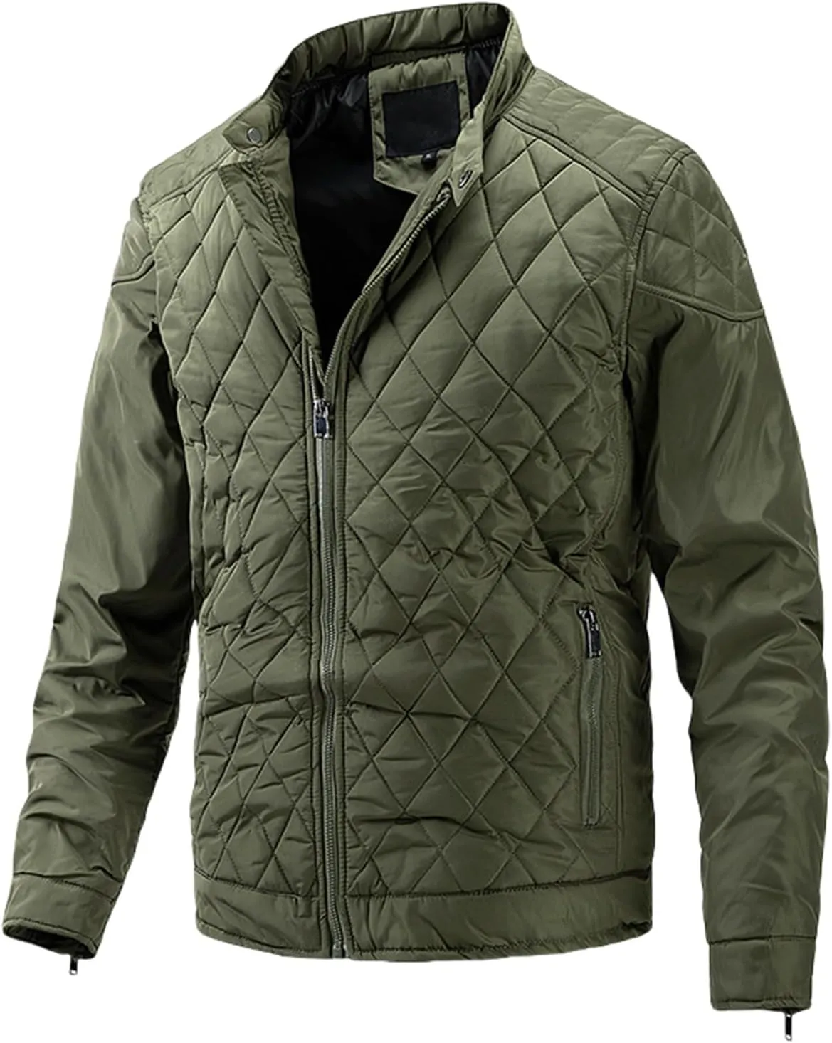 Men's Diamond Quilted Down Jacket Lightweight Cotton Zip Up Jacket Packable Warm Padded Coats Outwear