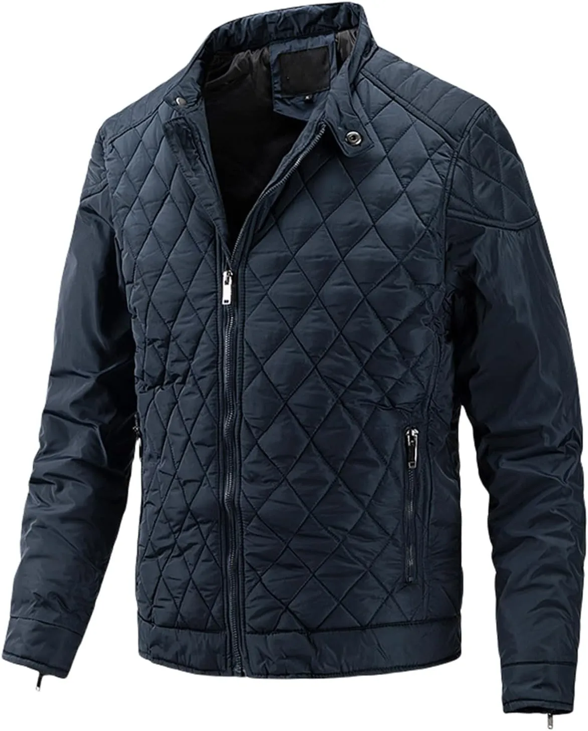 Men's Diamond Quilted Down Jacket Lightweight Cotton Zip Up Jacket Packable Warm Padded Coats Outwear