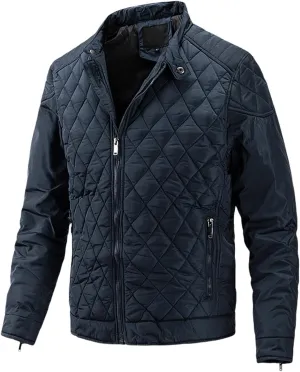 Men's Diamond Quilted Down Jacket Lightweight Cotton Zip Up Jacket Packable Warm Padded Coats Outwear
