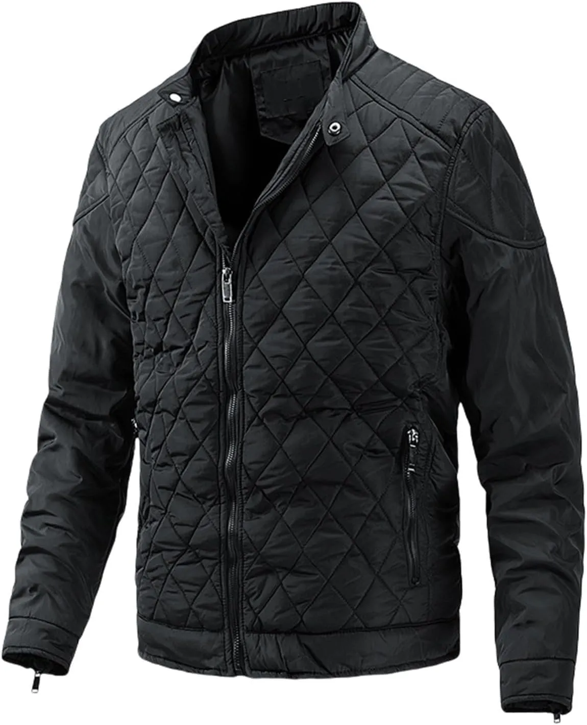 Men's Diamond Quilted Down Jacket Lightweight Cotton Zip Up Jacket Packable Warm Padded Coats Outwear