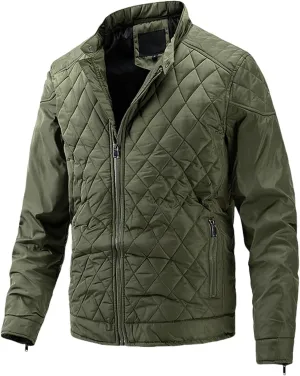 Men's Diamond Quilted Down Jacket Lightweight Cotton Zip Up Jacket Packable Warm Padded Coats Outwear