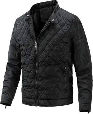 Men's Diamond Quilted Down Jacket Lightweight Cotton Zip Up Jacket Packable Warm Padded Coats Outwear