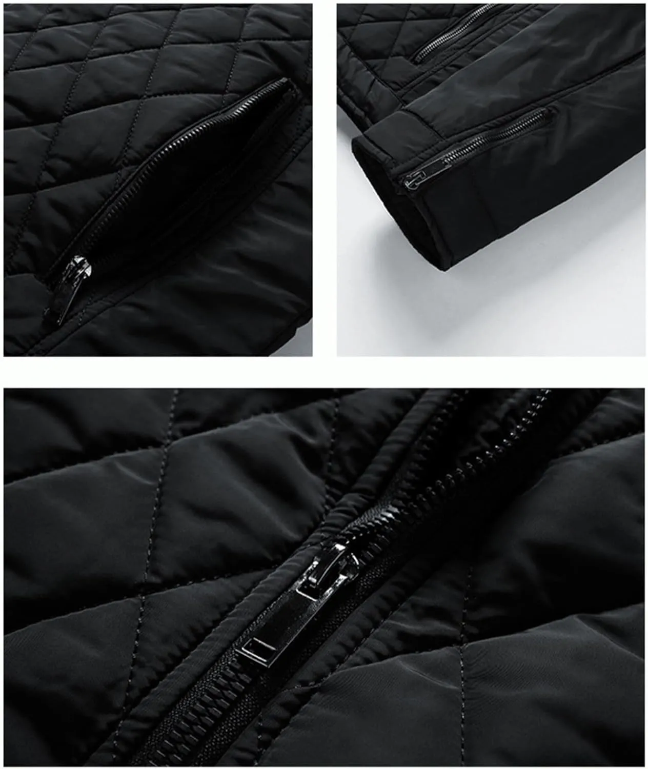 Men's Diamond Quilted Down Jacket Lightweight Cotton Zip Up Jacket Packable Warm Padded Coats Outwear
