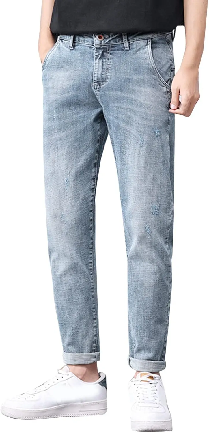 Men's Fashion Slim Fit Denim Pants Chino Super-Soft Stretch Hipster Hip Hop Streetwear Casual Hiking Travel Jean Sweatpant