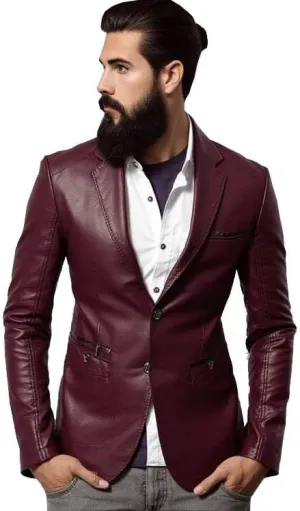 Men's Leather Blazer Stylish Milano 2 Button Classic Tan Lambskin Coat