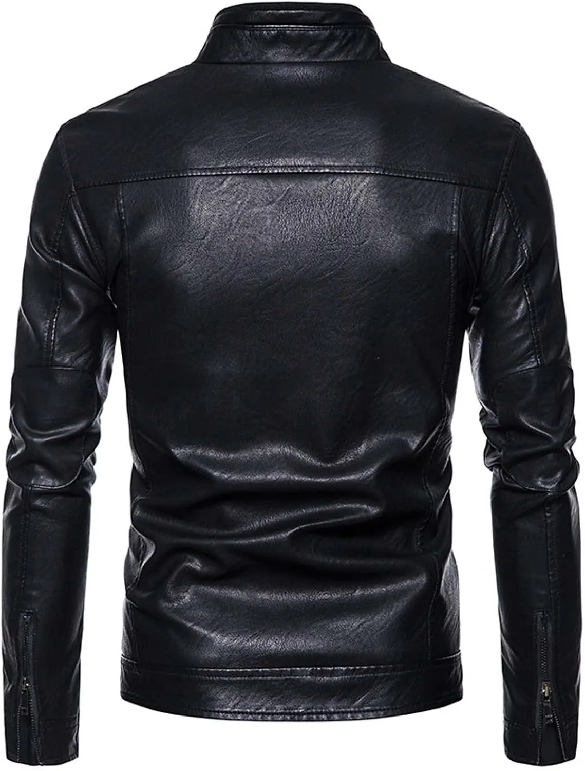 Mens Leather Jacket Slim Fit Motorcycle Jacket Lightweight Faux Leather Outwear Stand Collar Biker Coat