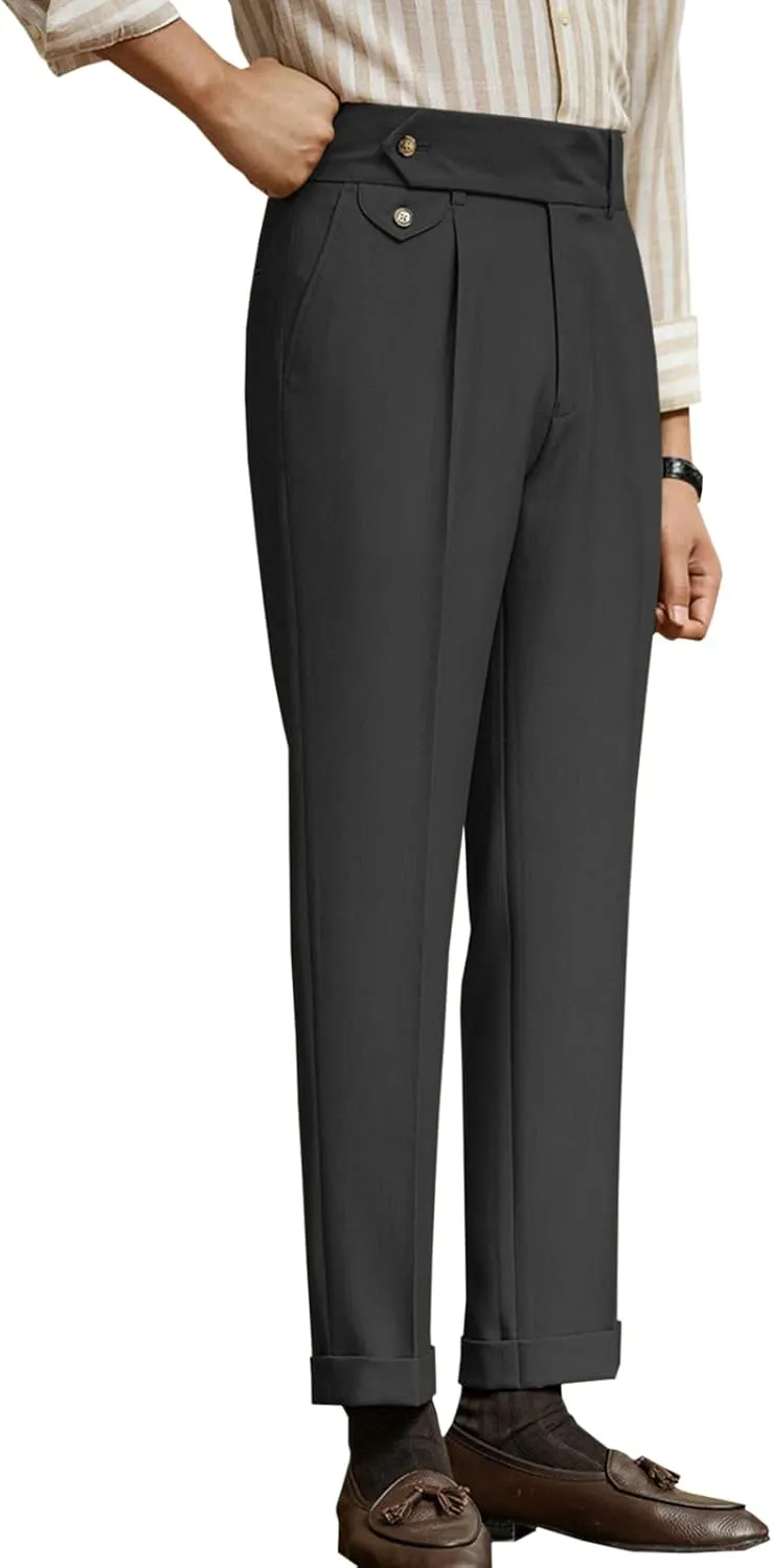 Men's Slim Fit Dress Pants Regular Fit Flat Front Suit Pants Stylish Long Trousers