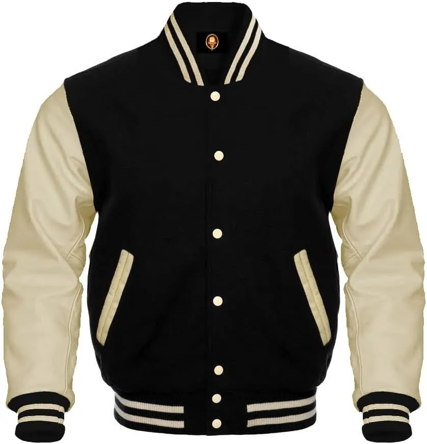 Men's Varsity Jacket Wool Body Genuine Leather Arms Letterman Jacket College Varsity Jackets