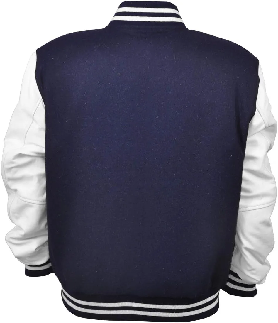 Men's Varsity Letterman Baseball Wool Leather Jacket in Wool body and Genuine Leather Sleeves