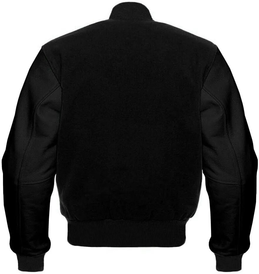 Men's Varsity Letterman Baseball Wool Leather Jacket in Wool body and Genuine Leather Sleeves