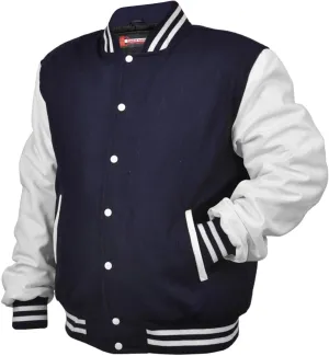 Men's Varsity Letterman Baseball Wool Leather Jacket in Wool body and Genuine Leather Sleeves