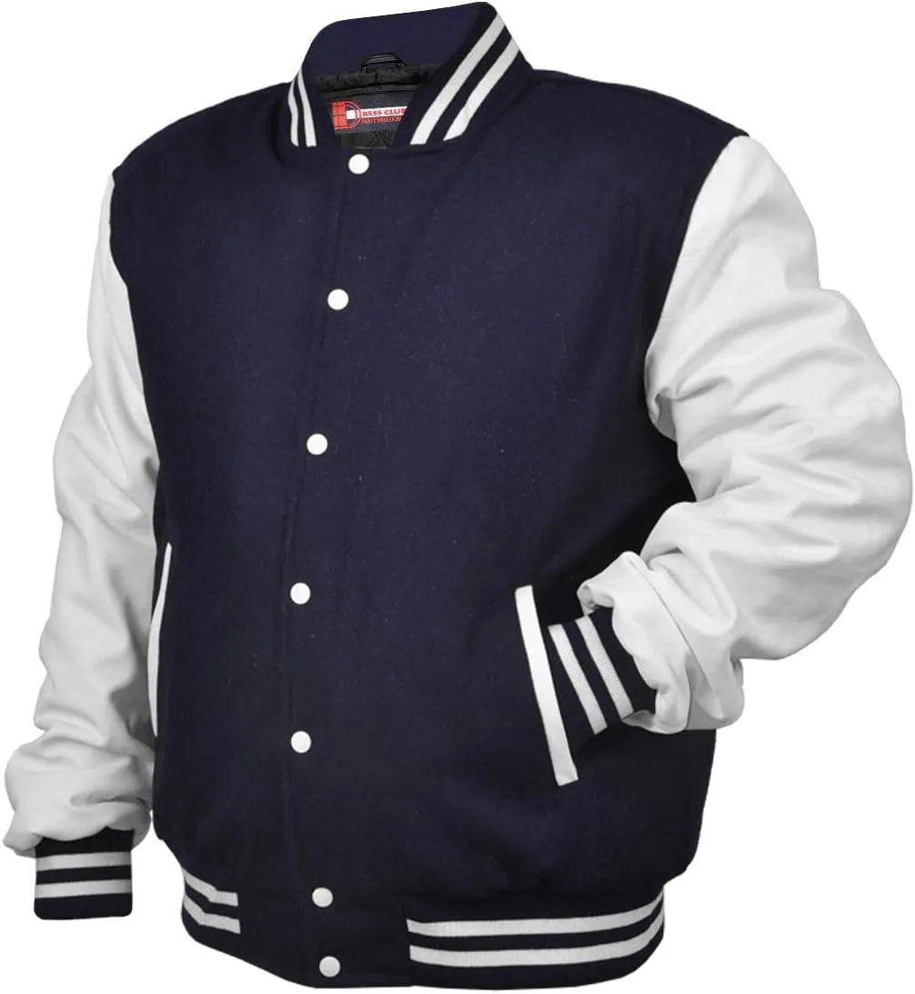 Men's Varsity Letterman Baseball Wool Leather Jacket in Wool body and Genuine Leather Sleeves