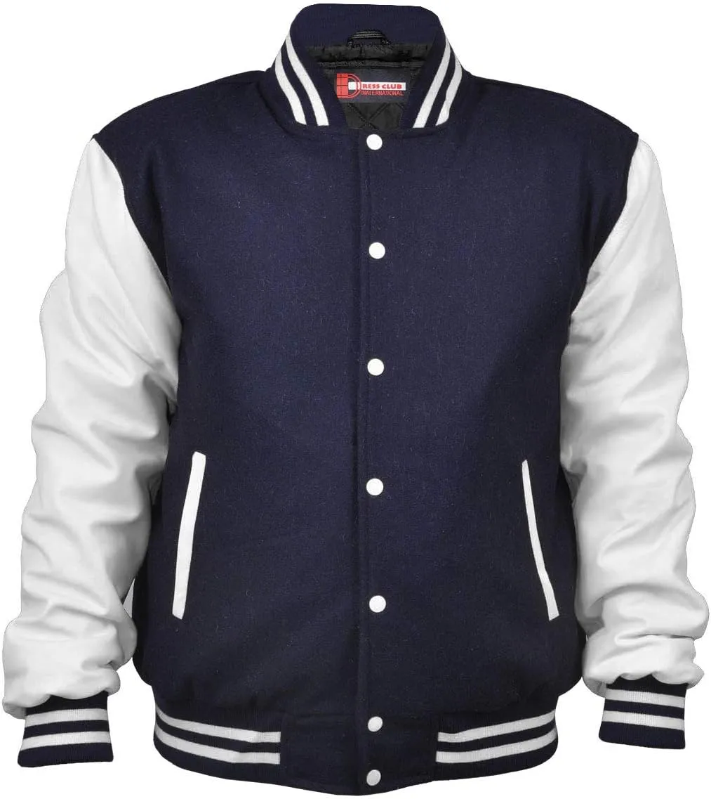 Men's Varsity Letterman Baseball Wool Leather Jacket in Wool body and Genuine Leather Sleeves