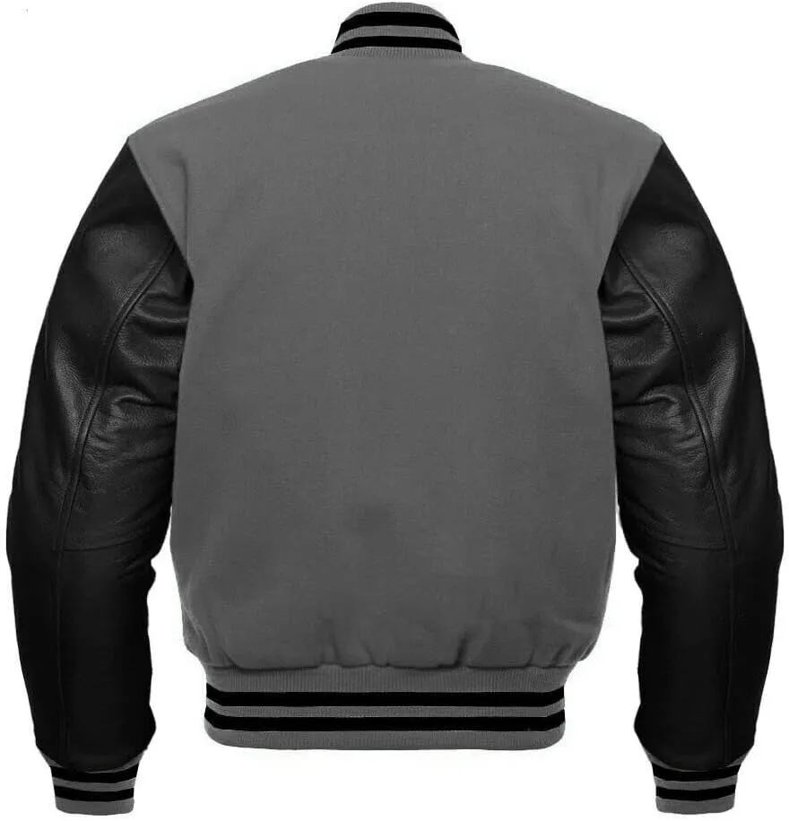 Men's Varsity Letterman Baseball Wool Leather Jacket in Wool body and Genuine Leather Sleeves