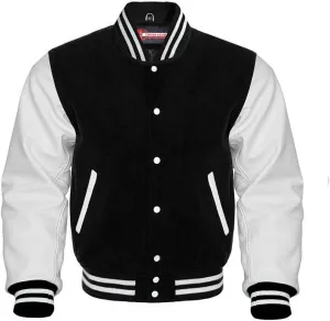 Men's Varsity Letterman Baseball Wool Leather Jacket in Wool body and Genuine Leather Sleeves