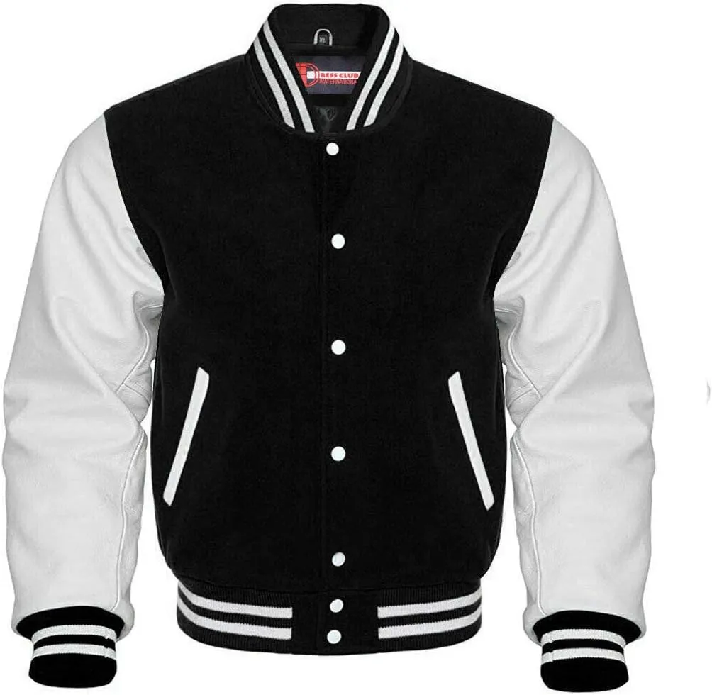 Men's Varsity Letterman Baseball Wool Leather Jacket in Wool body and Genuine Leather Sleeves