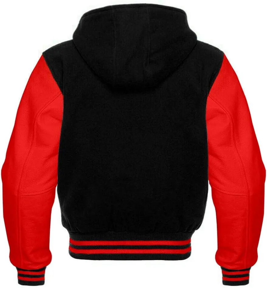 Men's Varsity Letterman Baseball Wool Leather Jacket in Wool body and Genuine Leather Sleeves