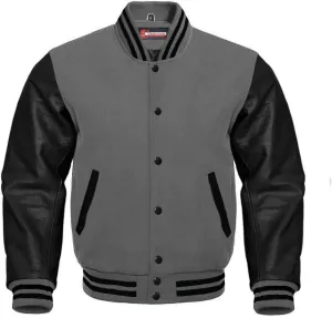 Men's Varsity Letterman Baseball Wool Leather Jacket in Wool body and Genuine Leather Sleeves