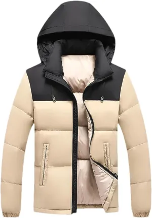 Men's Winter Puffer Jacket Fashion Hooded Down Cotton Padded Coat Casual Thickened Warm Parka Ski Wear