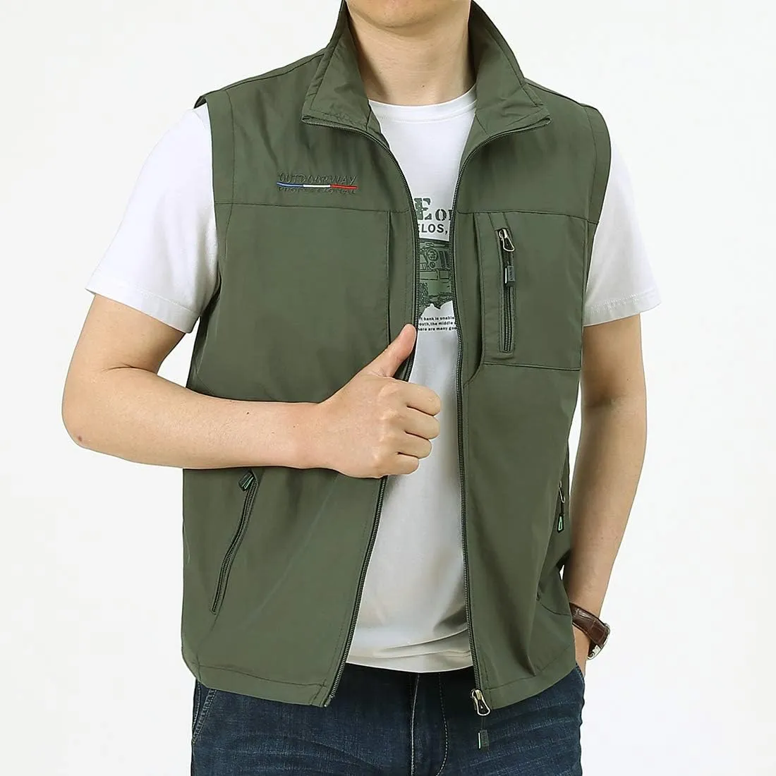 Mens Work Vest Summer Travel Photo Vest Cargo Sleeveless Jackets with Pockets