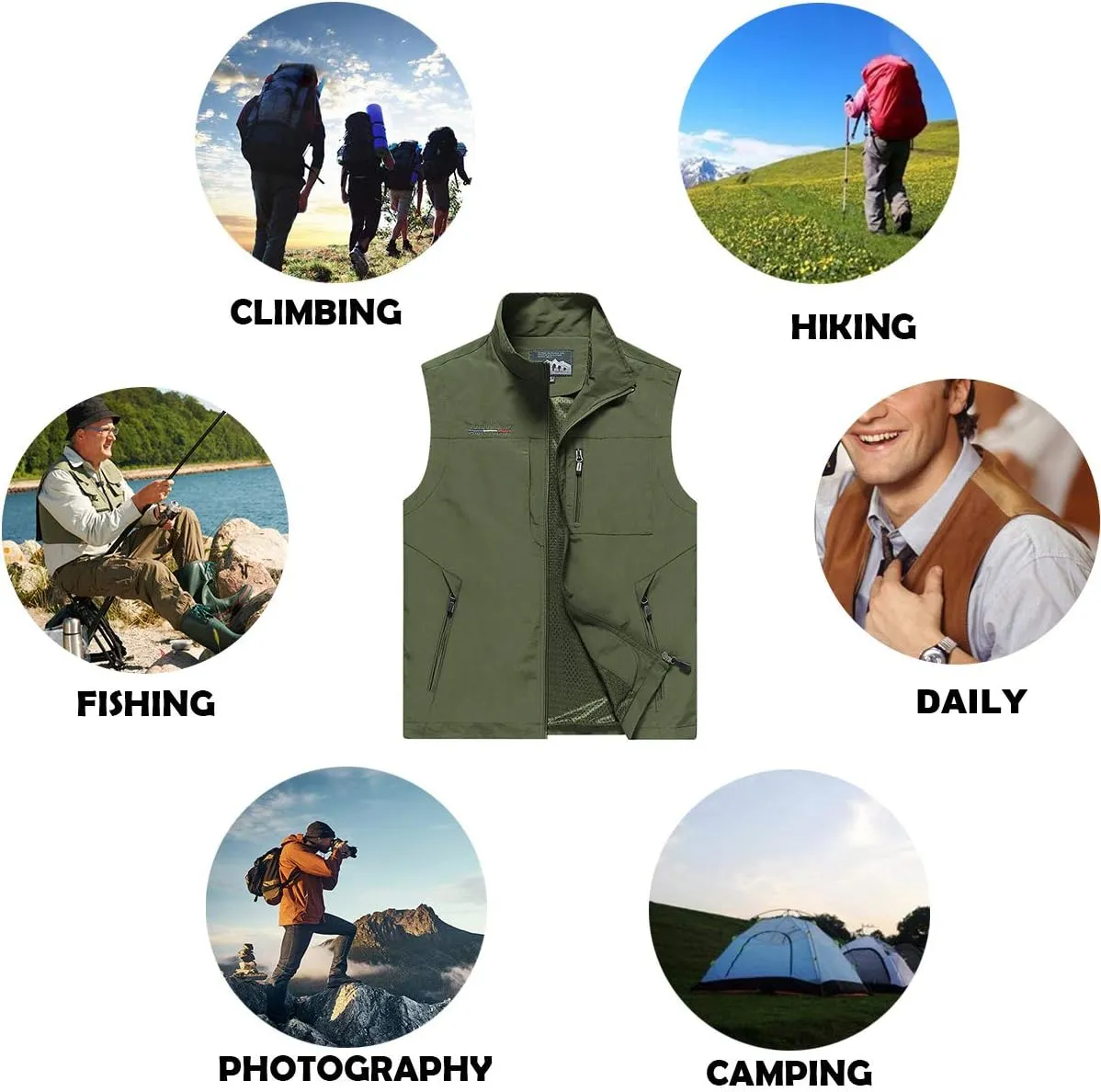 Mens Work Vest Summer Travel Photo Vest Cargo Sleeveless Jackets with Pockets