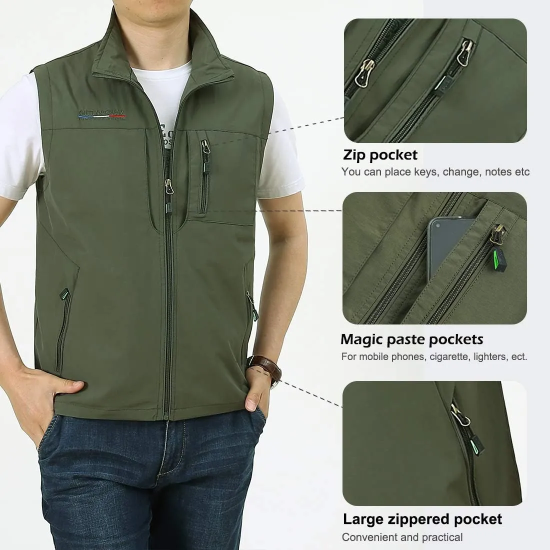 Mens Work Vest Summer Travel Photo Vest Cargo Sleeveless Jackets with Pockets