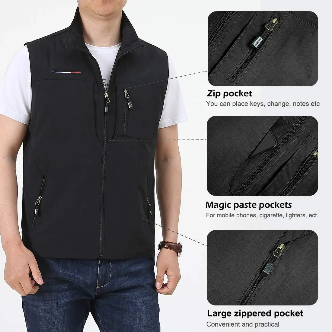 Mens Work Vest Summer Travel Photo Vest Cargo Sleeveless Jackets with Pockets