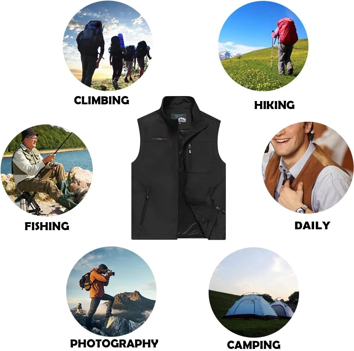 Mens Work Vest Summer Travel Photo Vest Cargo Sleeveless Jackets with Pockets