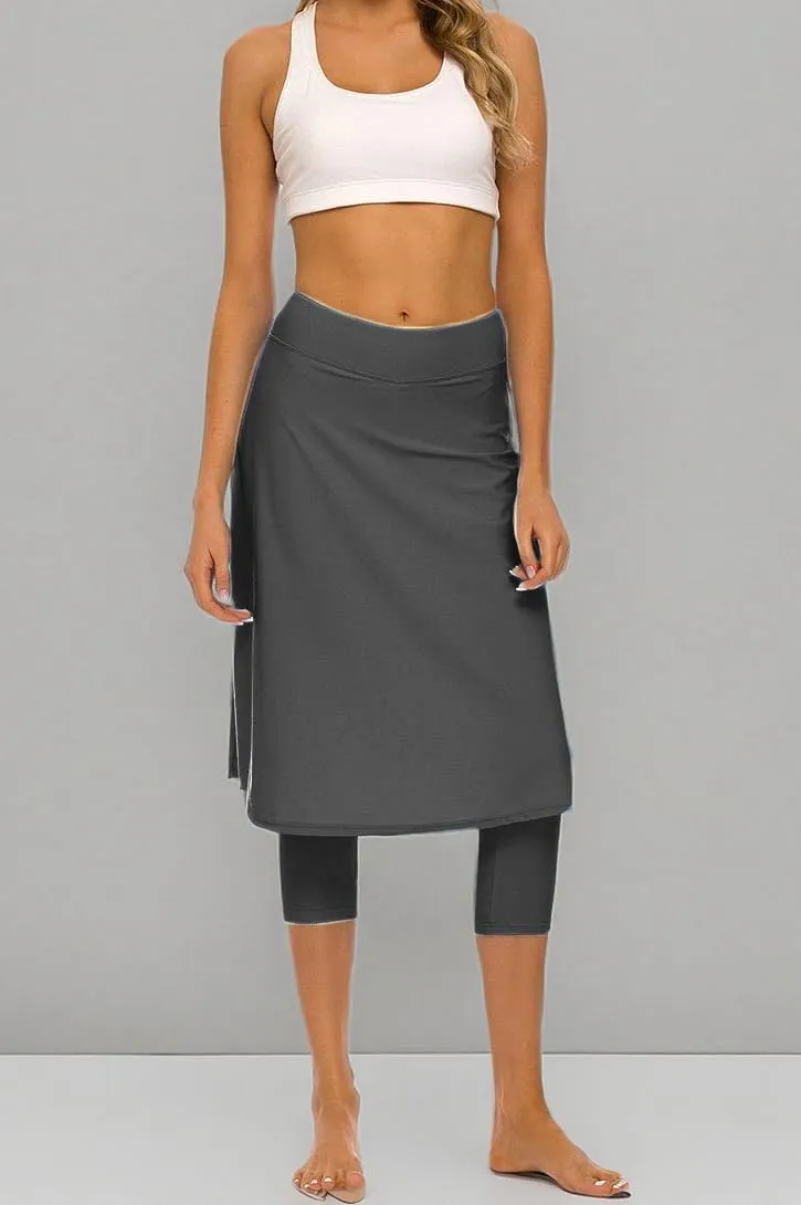 Micosuza Long Swim Skirt with Attached Leggings Modest Sun Protection Sports Skirt for Women