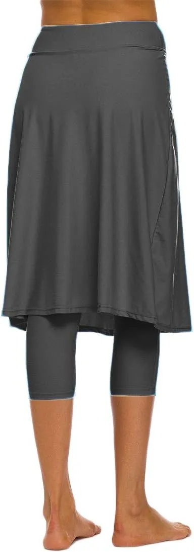 Micosuza Long Swim Skirt with Attached Leggings Modest Sun Protection Sports Skirt for Women