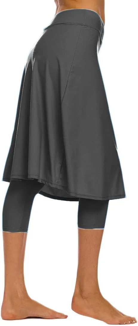 Micosuza Long Swim Skirt with Attached Leggings Modest Sun Protection Sports Skirt for Women