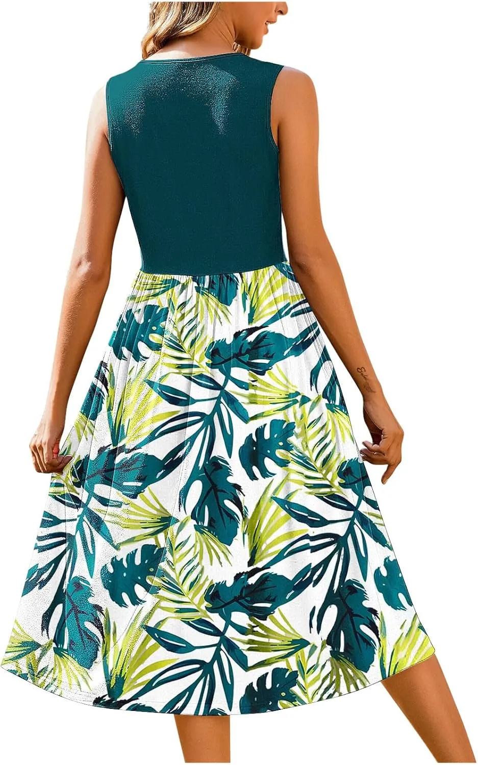 Midi Dresses for Women Casual Floral Graphic Tank Midi Dress Sleeveless Pocketed a Line Dresses Summer Beach Outfits