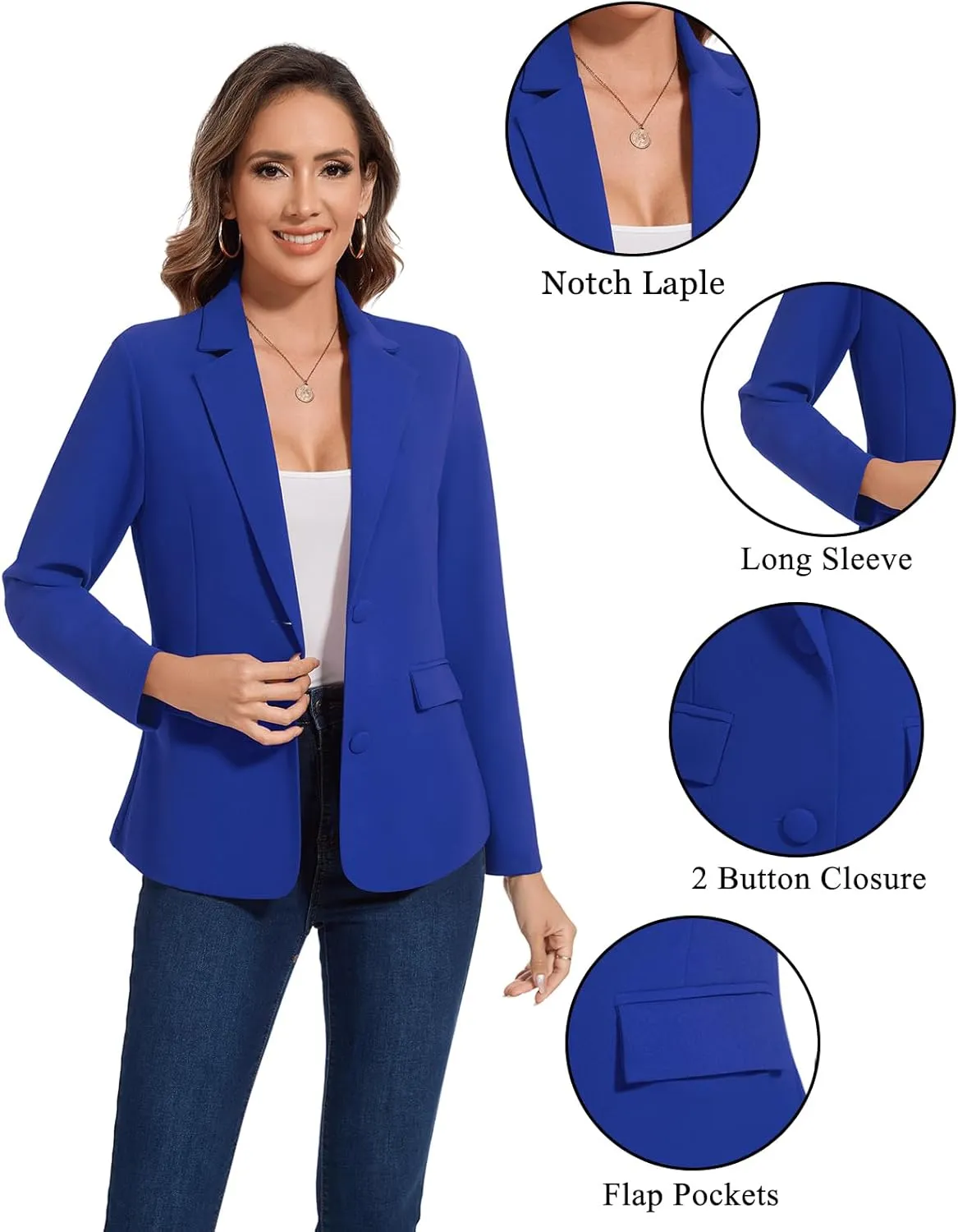 MINTLIMIT Blazers for Women Long Sleeve Button Front Blazer Notch Lapel Casual Work Office Suit Jackets with Pocket
